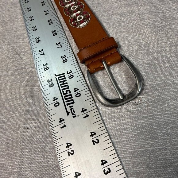 Lucky Brand Brown Leather Beaded Belt Silver-Tone Buckle & Floral Design Size S - Picture 15 of 16